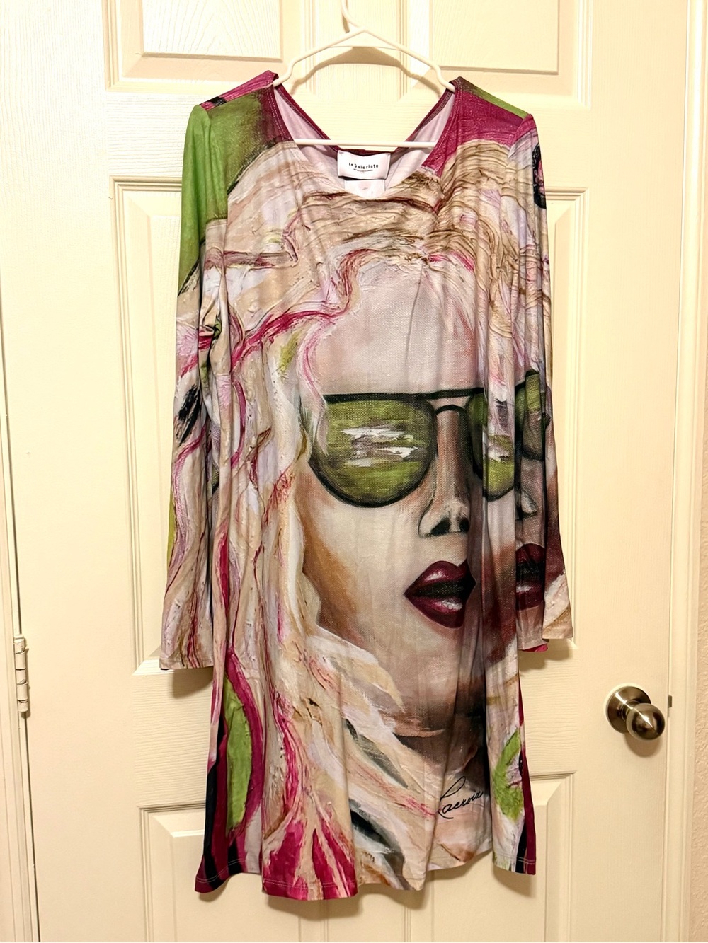 Pink & Green Women’s Face Graphic Dress